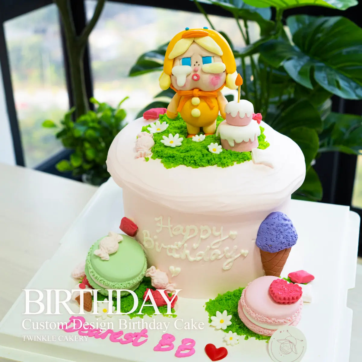 Side view of Crying Baby cake showing the 3D fondant topper and cake design - delivery across Selangor