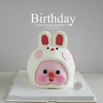 3D Loopy rabbit cake with pink frosting - Custom character cake delivery KL & Selangor