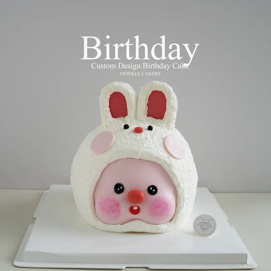 3D Loopy rabbit cake with pink frosting - Custom character cake delivery KL & Selangor
