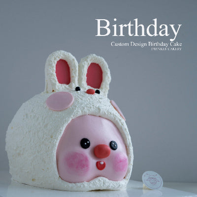 3D Loopy rabbit cake with pink frosting - Custom character cake delivery KL & Selangor