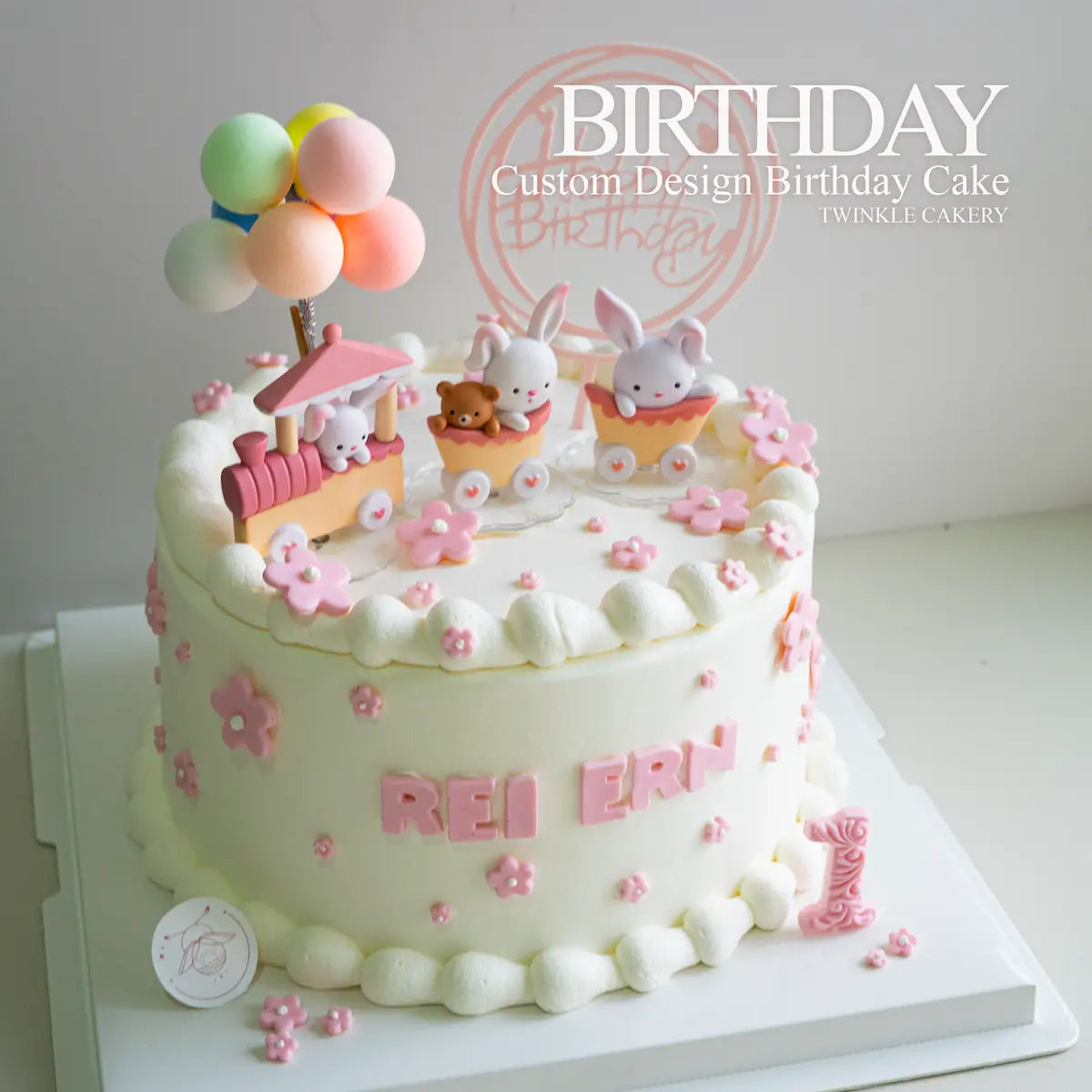 Close-up of cute mini rabbit cake topper with pink details - Kuala Lumpur