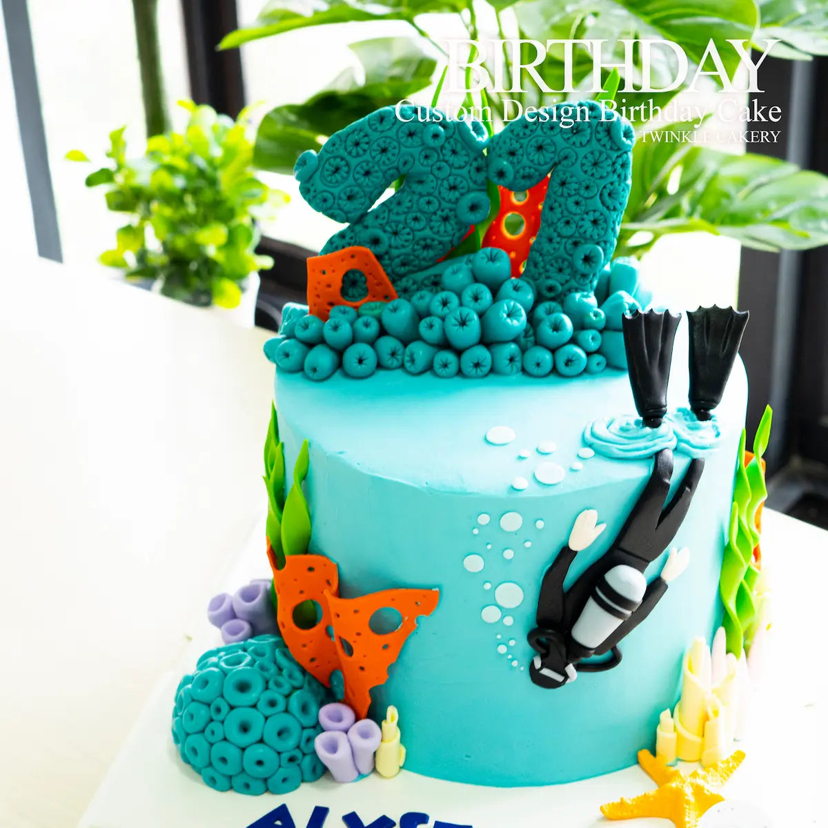Diver cake with fondant fish, sea turtles and starfish - underwater adventure - delivery across Kuala Lumpur