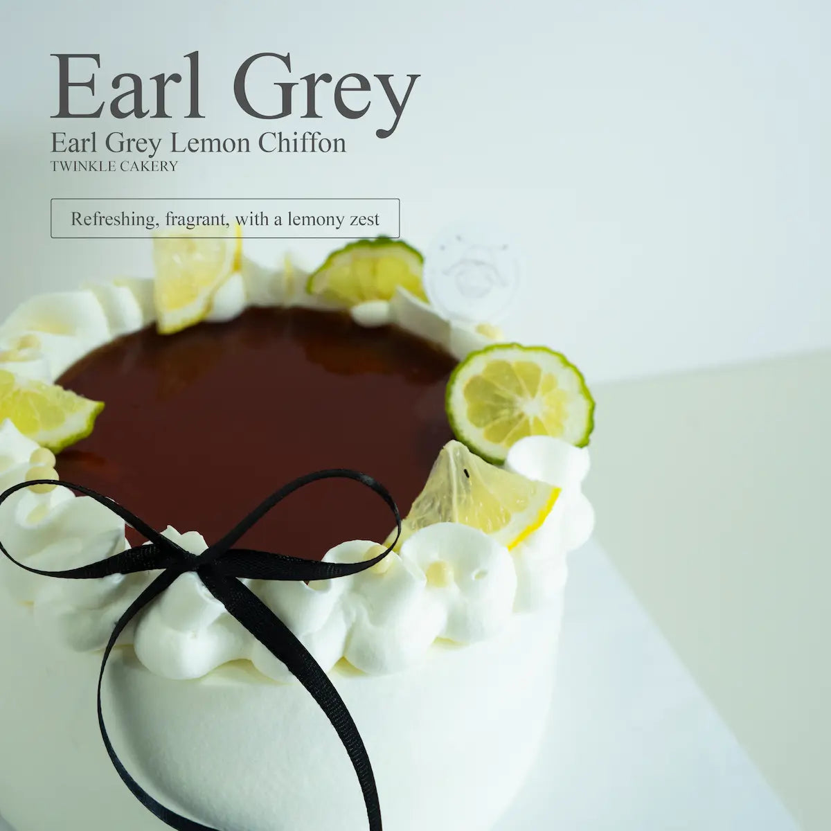 Macro shot of translucent Earl Grey tea jelly cubes decorating the top of a fresh cream cake