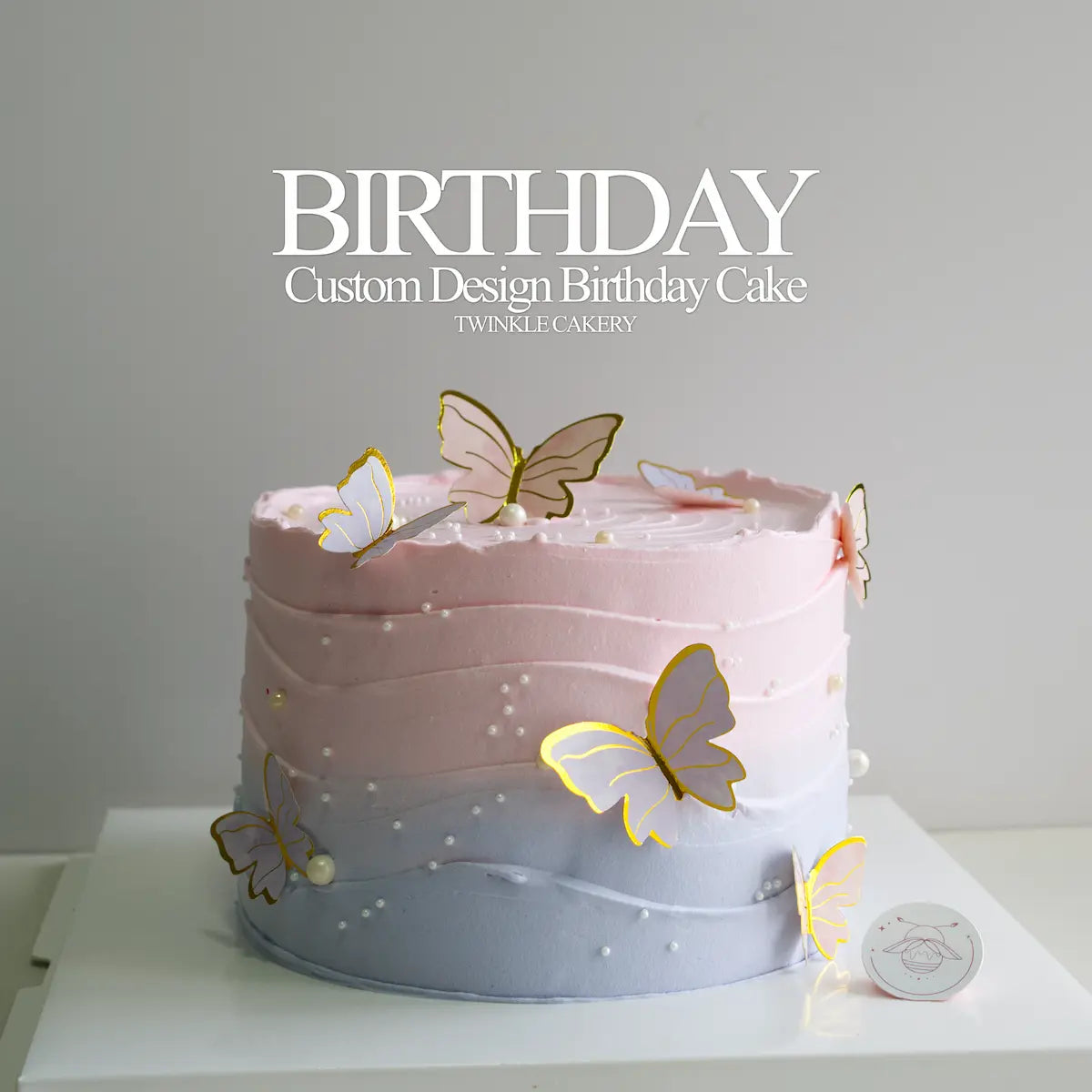 Elegant minimalist butterfly birthday cake with metallic flying butterflies for romantic celebrations in KL Selangor