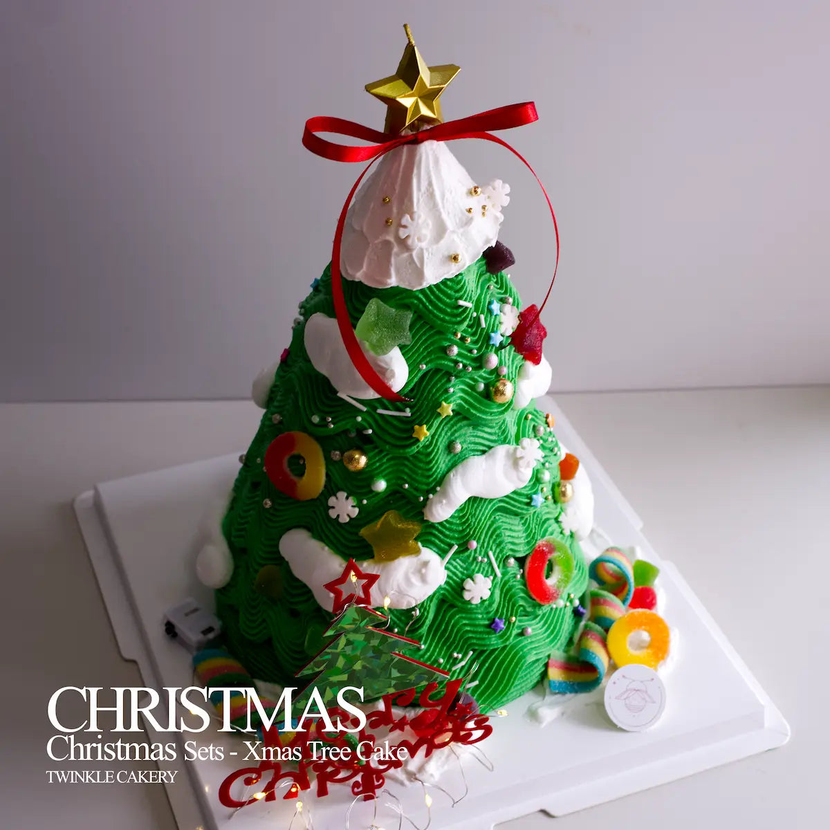 Golden star candle on 3D Christmas Tree Cake - premium edible decoration in Selangor