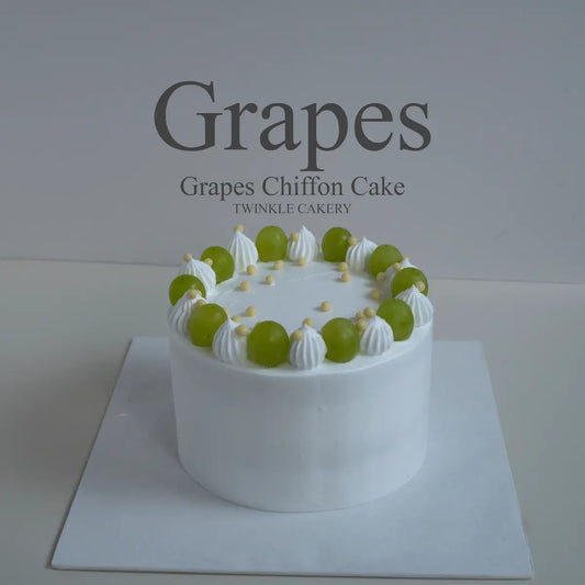 Whole vanilla chiffon cake topped with fresh green grapes and clean fresh cream by Twinkle Cakery