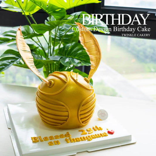 3D Golden Snitch birthday cake with detailed wings - Harry Potter themed cake delivery in Selangor & KL