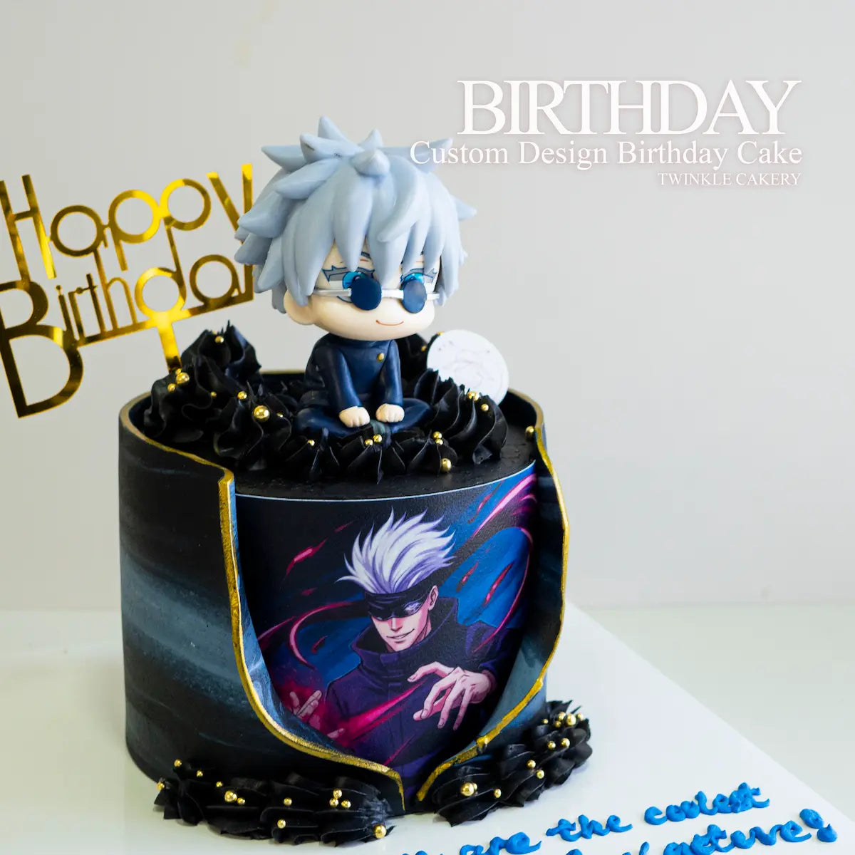 Jujutsu Kaisen Gojo Satoru birthday cake with blindfold and powers - anime character cake delivery in Selangor & KL