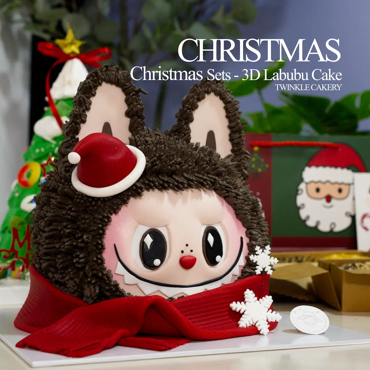 3D Labubu Christmas cake displayed on festive party table in KL