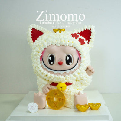 Labubu Lucky Cat fortune cake with gold details - Custom prosperity cake KL/Selangor