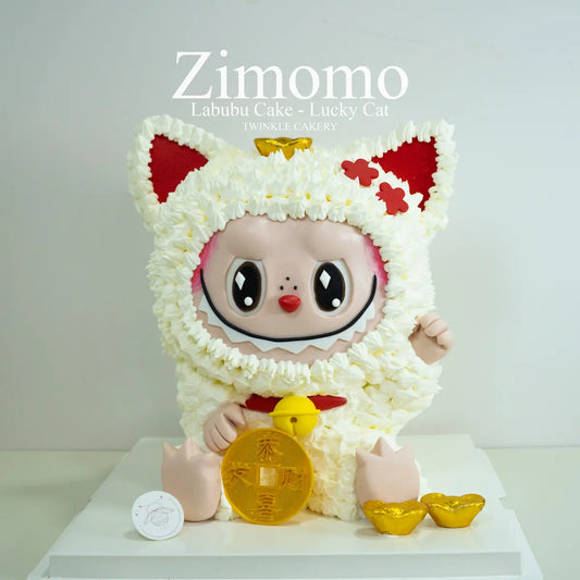 Labubu Lucky Cat fortune cake with gold details - Custom prosperity cake KL/Selangor
