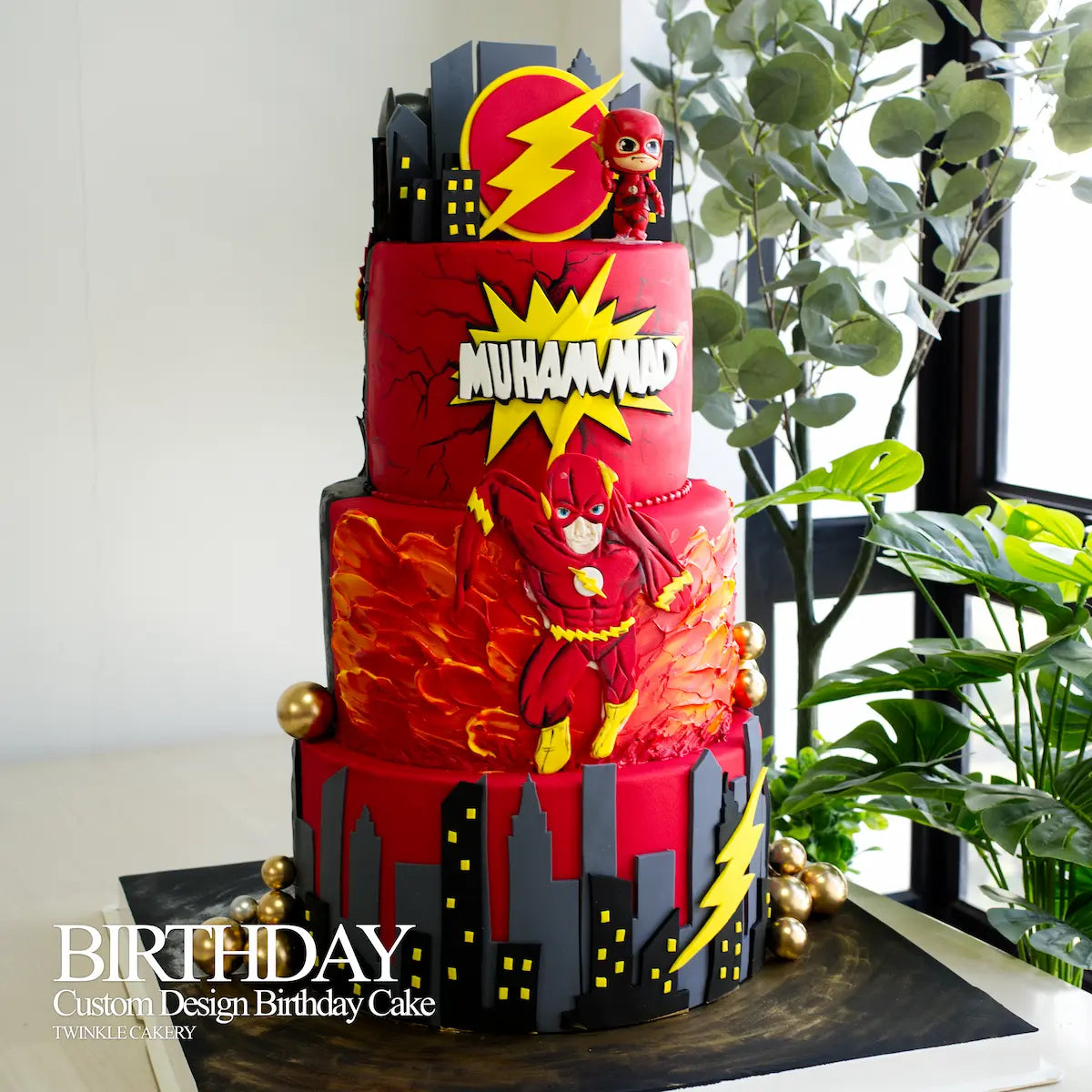 Large 6-inch, 8-inch, and 10-inch 3-tier Justice League cake for big parties in Damansara.