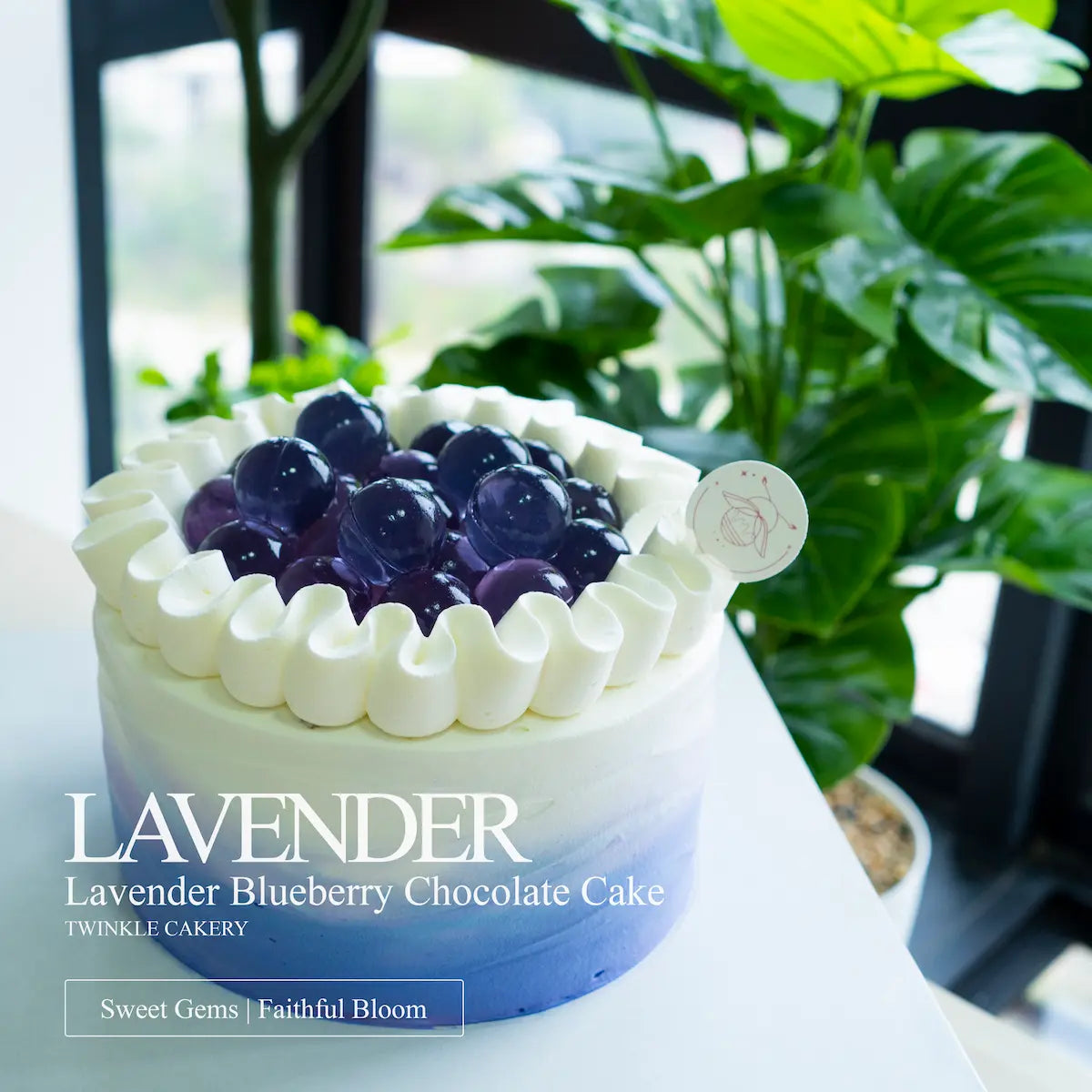 Handcrafted lavender blueberry chocolate chiffon cake for a birthday celebration in Kuala Lumpur.