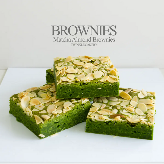 9x9 matcha almond brownies pre-sliced into 9 squares by Twinkle Cakery KL Selangor. 