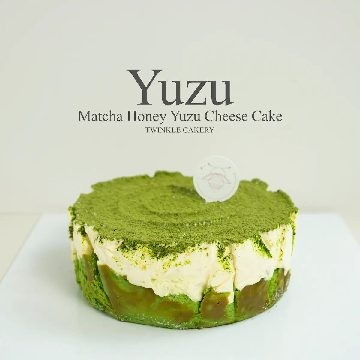 Dual layer matcha burnt cheesecake and honey yuzu mousse cake with matcha powder dusting by Twinkle Cakery KL & Selangor