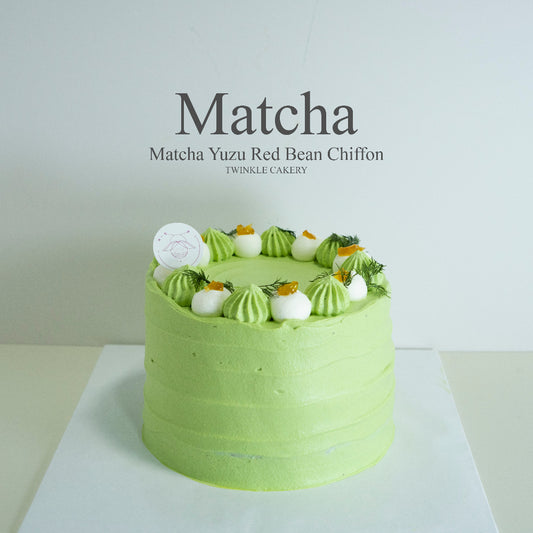 Matcha yuzu red bean chiffon cake frosted in matcha fresh cream by Twinkle Cakery KL Selangor. 