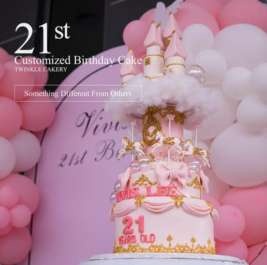 pink 3D merry-go-round castle cake with 3D horses - Princess birthday cake KL/Selangor