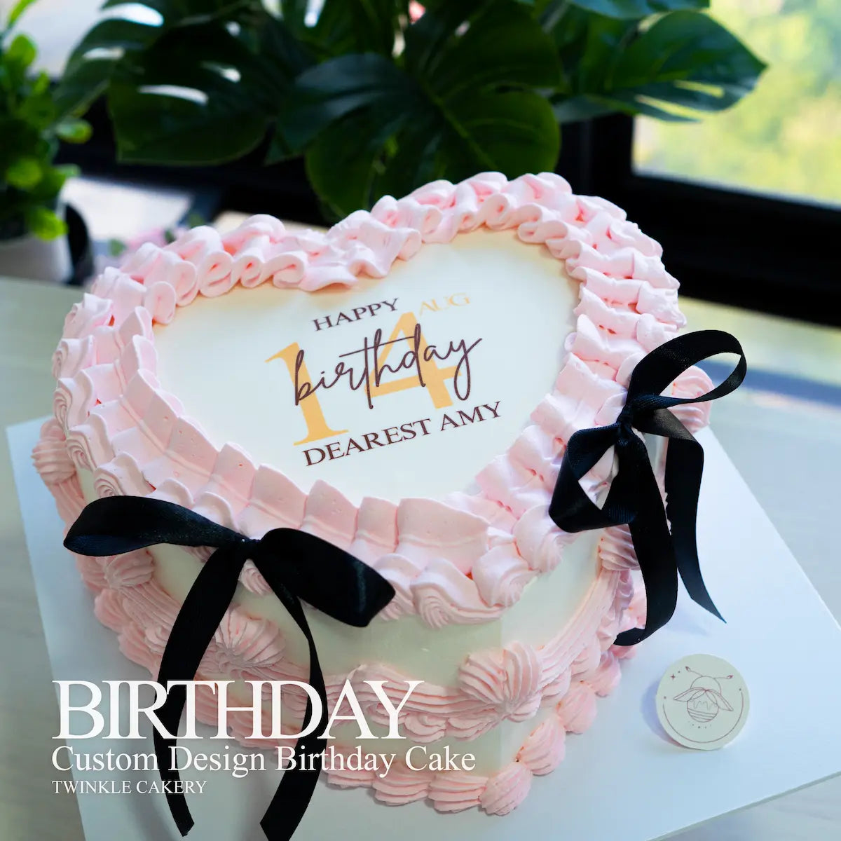 Minimalist heart cake in sophisticated birthday party setting - delivery across Selangor
