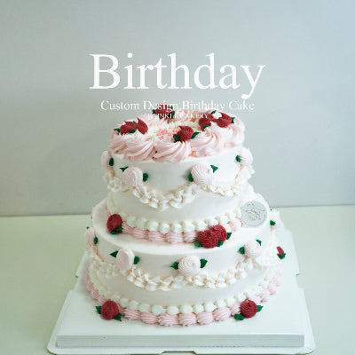 Elegant 2-tier birthday cake for moms with red & pink flowers - KL/Selangor delivery