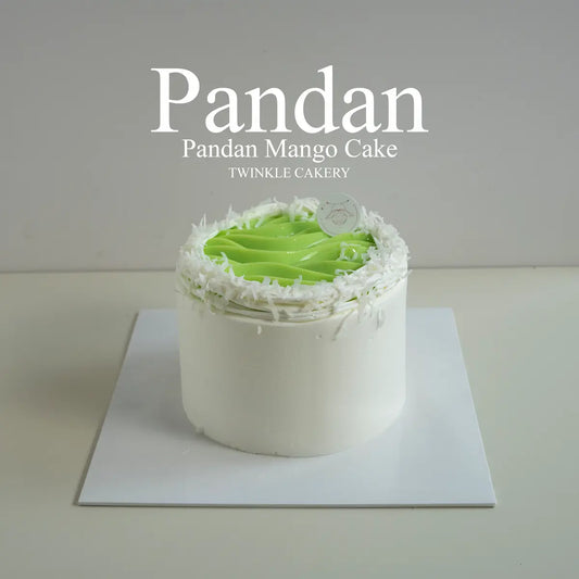 Pandan mango chiffon cake frosted in light fresh cream by Twinkle Cakery KL Selangor.