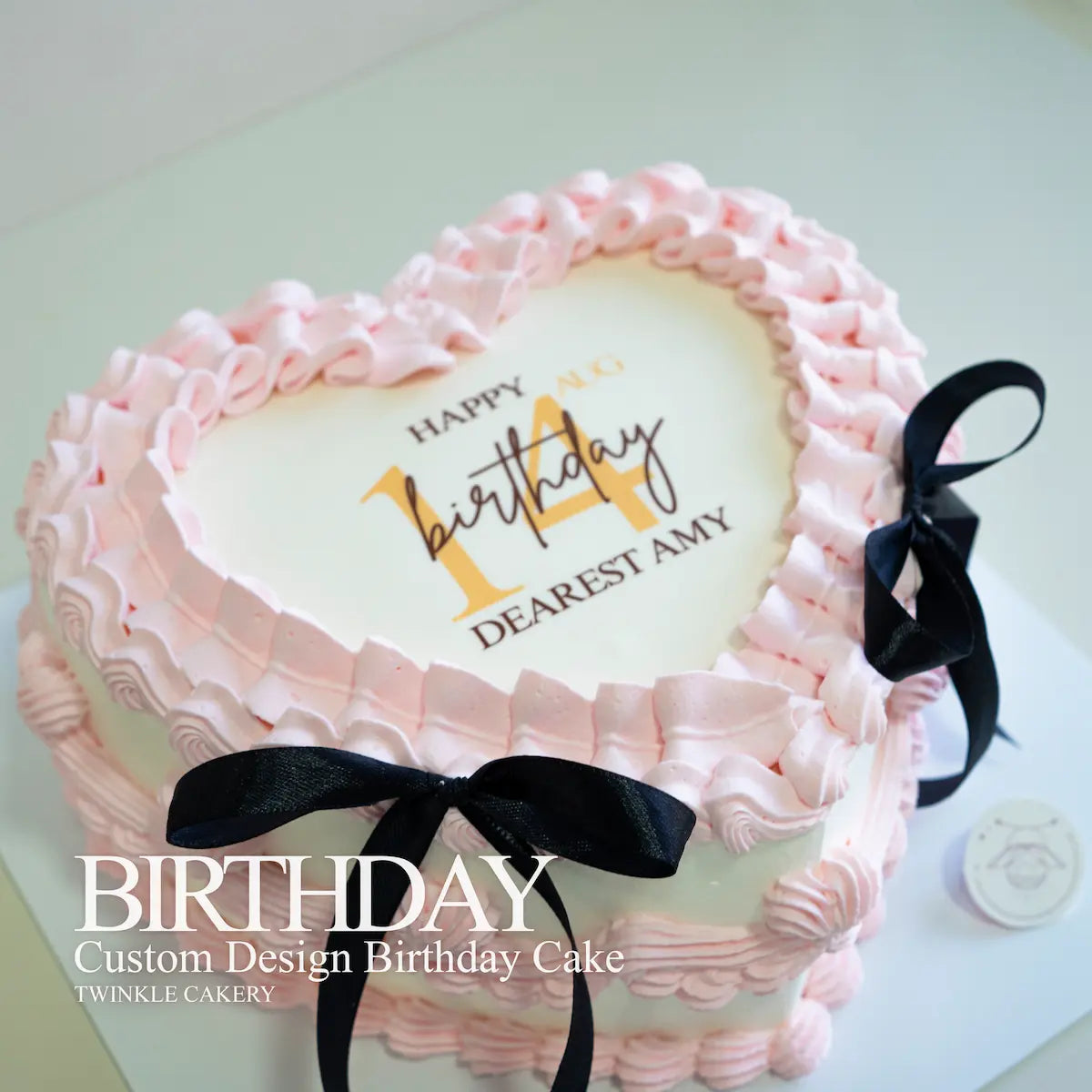 Detailed pink cream piping on heart shaped minimalist elegant cake - Kuala Lumpur