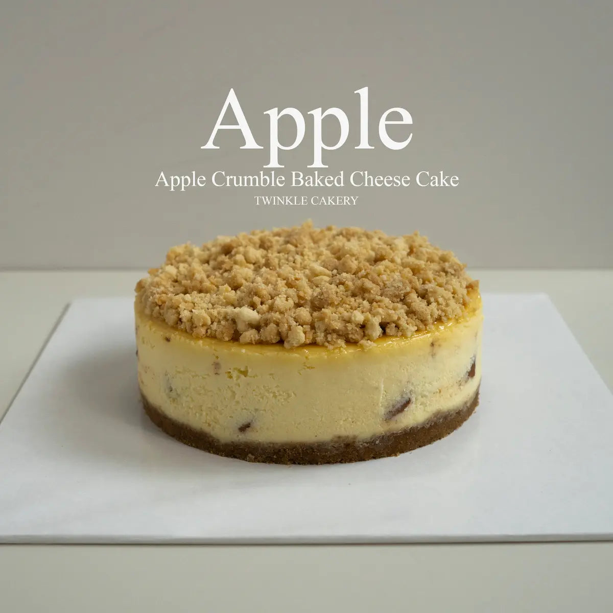 Gourmet apple crumble cheesecake topped with golden brown sugar streusel by Twinkle Cakery Kuala Lumpur.