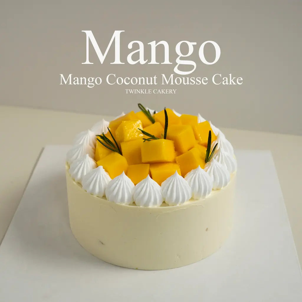 Vibrant mango coconut mousse birthday cake topped with a fresh fruit glaze by Twinkle Cakery Kuala Lumpur.