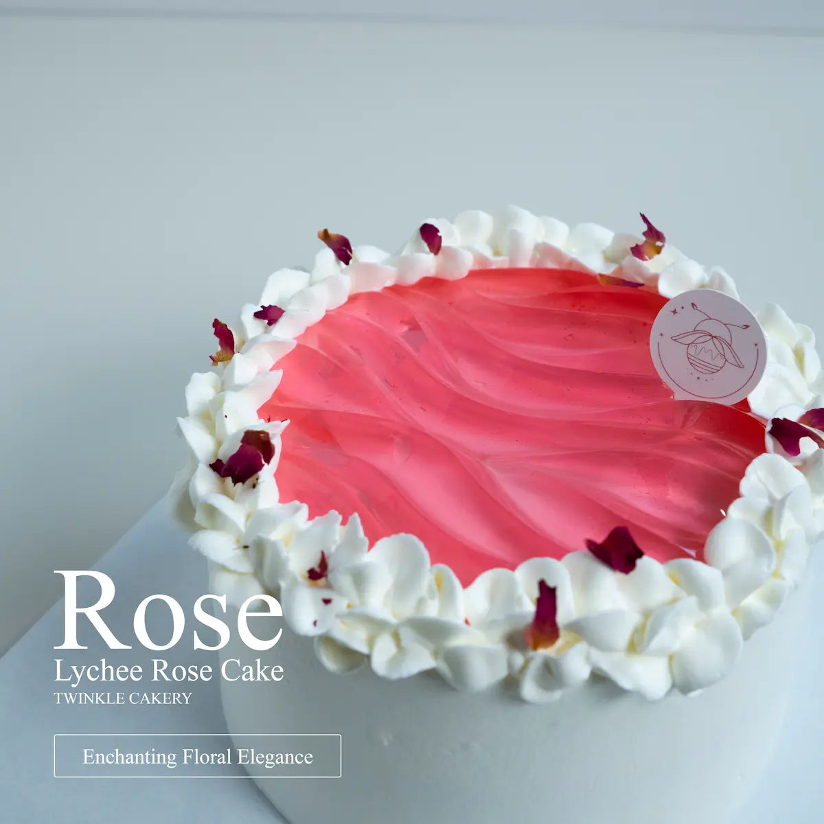 Detailed view of translucent red rose jelly glaze decorated beautifully with organic dried edible rose buds