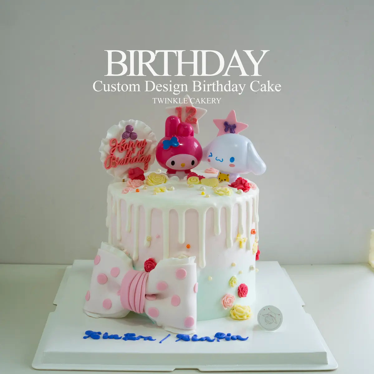 Sanrio birthday cake with Cinnamoroll, My Melody and friends in pink theme - character cake delivery in Selangor & KL