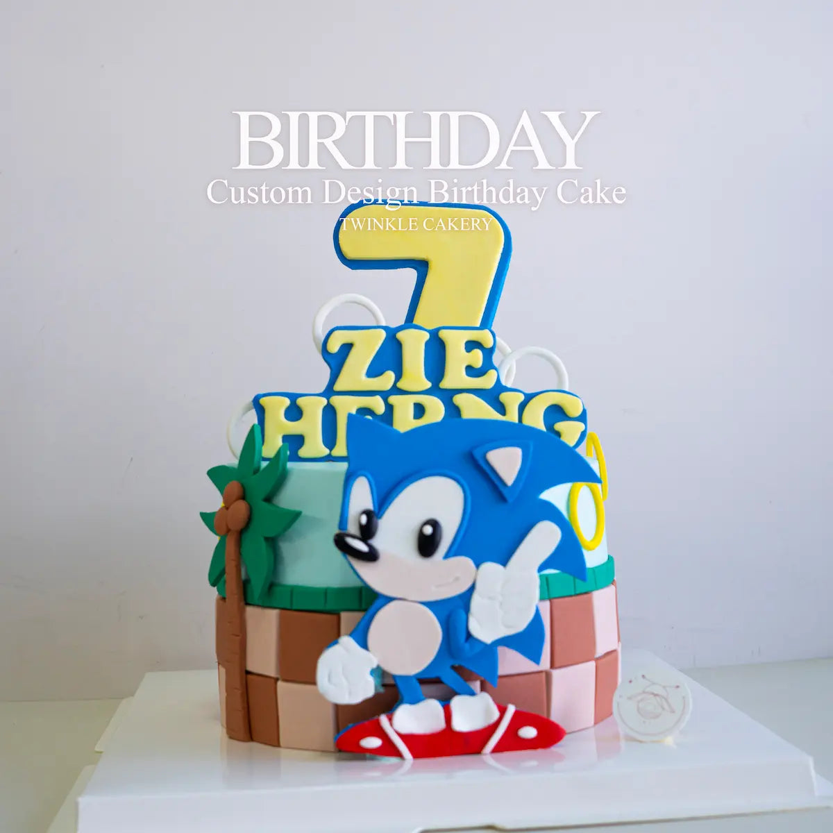 Sonic the Hedgehog birthday cake with blue theme and fondant figure - character cake delivery in Selangor & KL