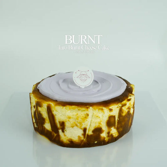 Whole freshly baked Taro Burnt Cheesecake available in No Added Sugar or Classic version by Twinkle Cakery KL Selangor