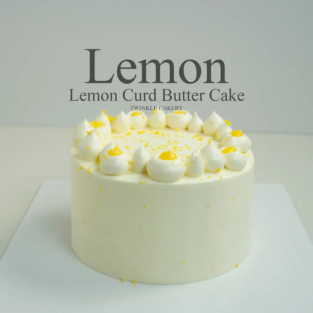 Whole round artisan lemon curd butter cake by Twinkle Cakery, featuring a vibrant yellow citrus glaze, optimized for birthday cake delivery in Kuala Lumpur and Selangor.