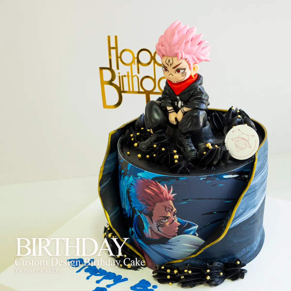 Close-up of Yuji Itadori with signature pink hair on Jujutsu Kaisen cake - Kuala Lumpur